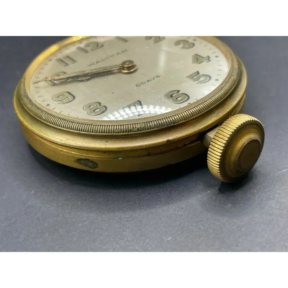 Antique Waltham USA 8 Day Automobile Dashboard Car Clock Gold Tone 15 Jewels